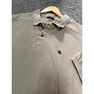 Burberry Men's Large Tan Short Sleeve Polo Shirt Classic Nova Check Lined Collar